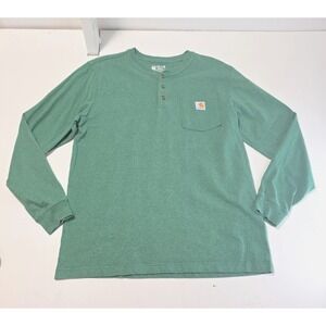 Carhartt Henley Shirt Green Loose Fit Long Sleeve Men's Size Medium Casual Basic
